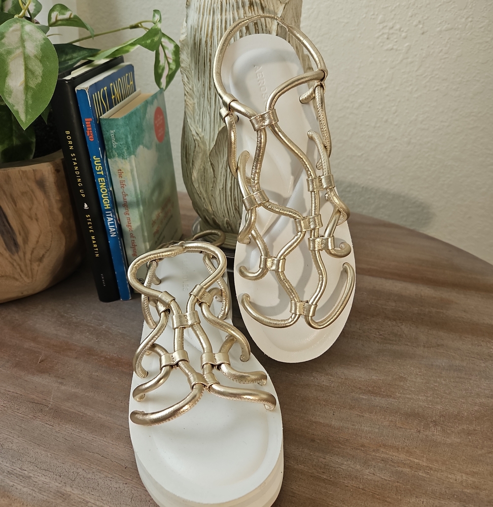 Aerosoles Women’s Sandal Platform Slide in Metallic Gold Leather